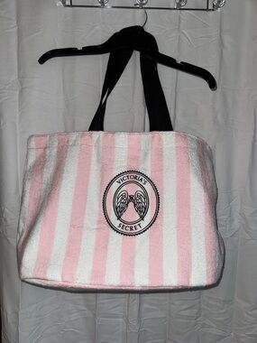 Victoria's Secret Pink and White Striped Tote with Angel Crest